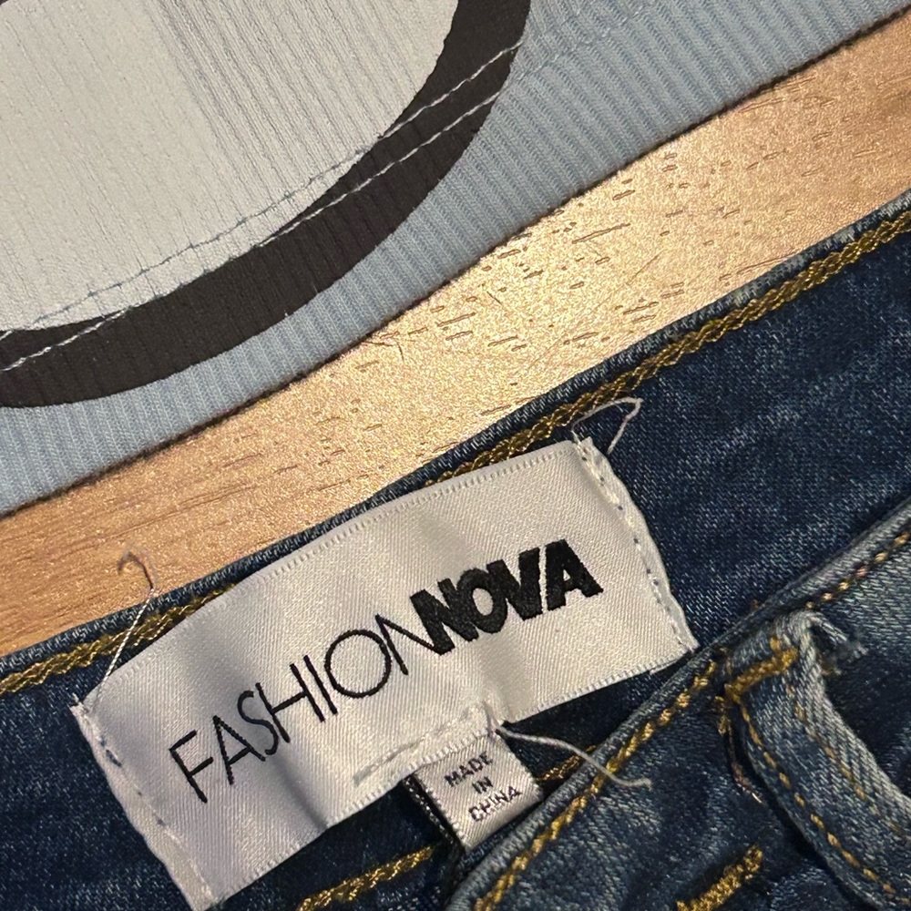 Fashion Nova Dark Blue Boyfriend Jeans with Hello Kitty Crop Tank Top - Picture 2 of 6